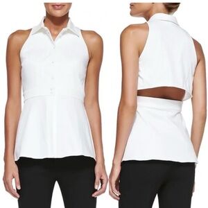 NWT CUSHNIE ET OCHS Peplum Sleeveless Button Collared Tank Blouse Open Back 8